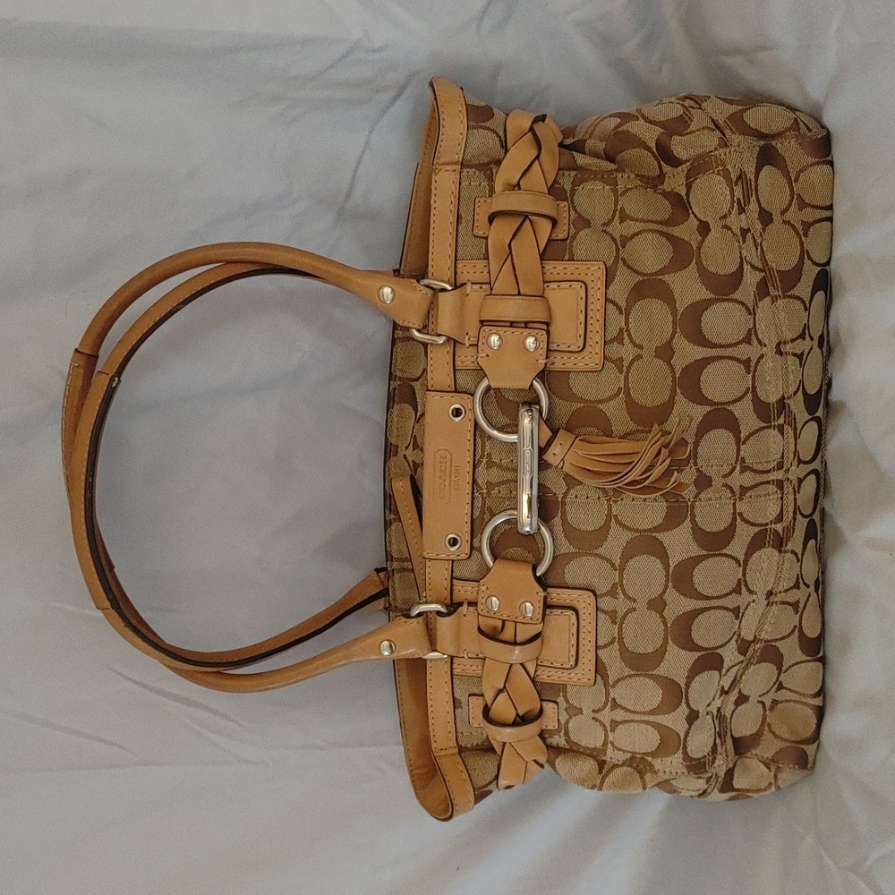 COACH Hamptons Signature C Canvas & Leather Carryall Hobo Shoulder Bag